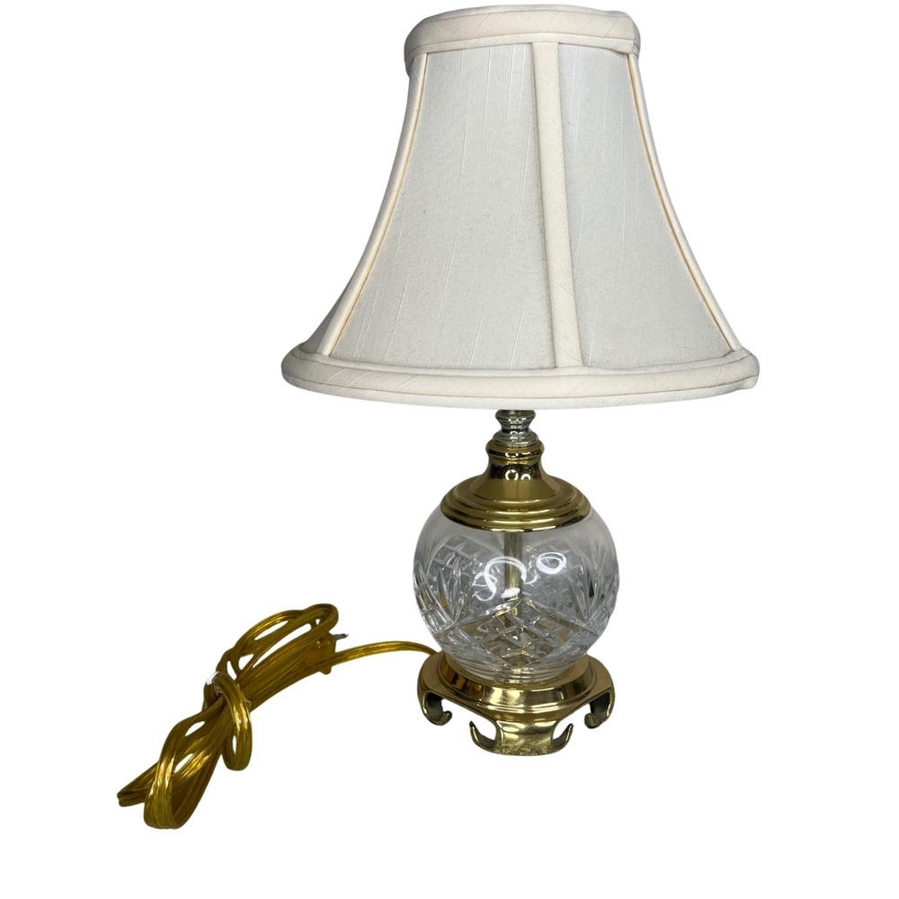Concord Table Lamp Cut Crystal Glass Brass Small Accent Light Cream Bell Shade